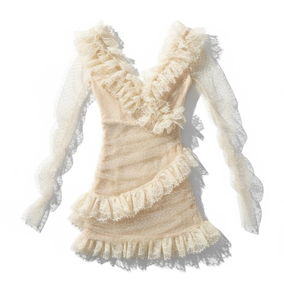 House of CB 'Sorrel' Tulle Asymmetric Minidress Ivory Large NWT - Picture 3 of 11